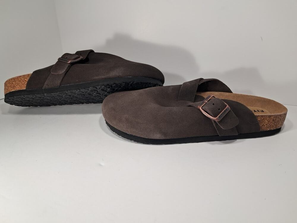 Suede Slip-On Mules with Buckle - Brown